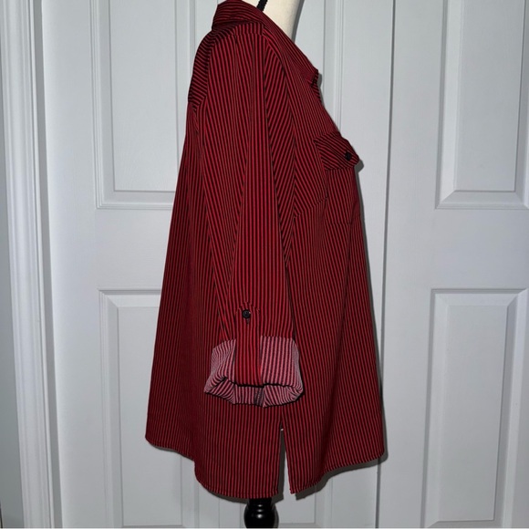 Elementz Women’s Red and Black Striped Soft button down long sleeve shirt Large - Picture 5 of 10